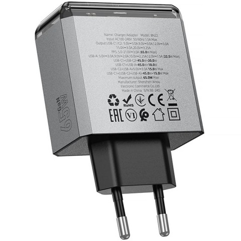 МЗП Borofone BN22 Lena PD65W (1USB-A/2C) Metal gray