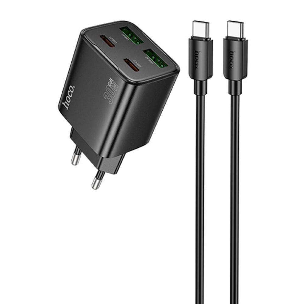 СЗУ Hoco N56 Fundador PD30W four-port (2USB-A/2C) + кабель Type-C to Type-C