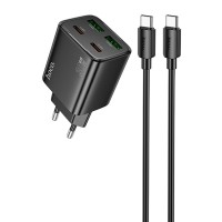 МЗП Hoco N56 Fundador PD30W four-port (2USB-A/2C) + кабель Type-C to Type-C Black