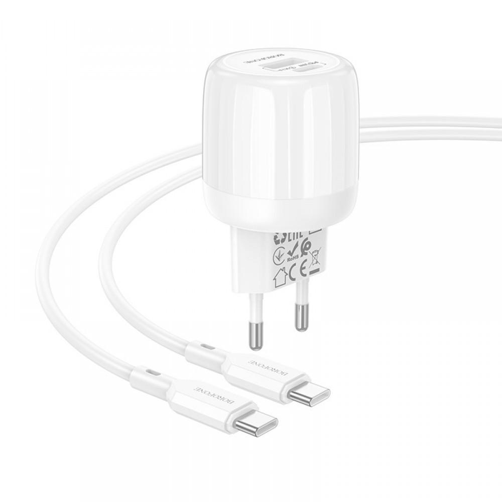 МЗП Borofone BA94A Lustrous PD30W+QC3.0 (1USB-A/1C) + кабель Type-C to Type-C White