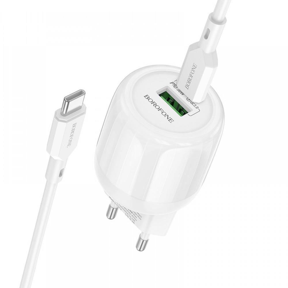МЗП Borofone BA94A Lustrous PD30W+QC3.0 (1USB-A/1C) + кабель Type-C to Type-C White