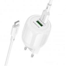 МЗП Borofone BA94A Lustrous PD30W+QC3.0 (1USB-A/1C) + кабель Type-C to Type-C White