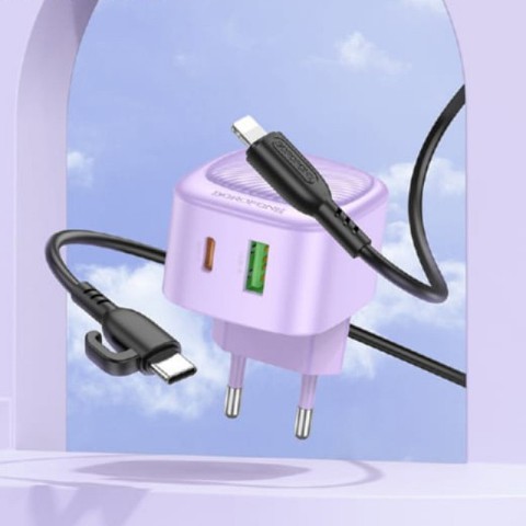 МЗП Borofone BAS22A Fortune PD20W+QC3.0 (1USB-A/1C) + кабель Type-C to Lightning Purple