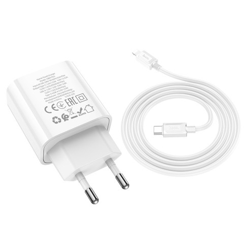 МЗП Hoco C80A Plus Rapido PD20W+QC3.0 (1USB-A/1C) + кабель Type-C to Lightning White
