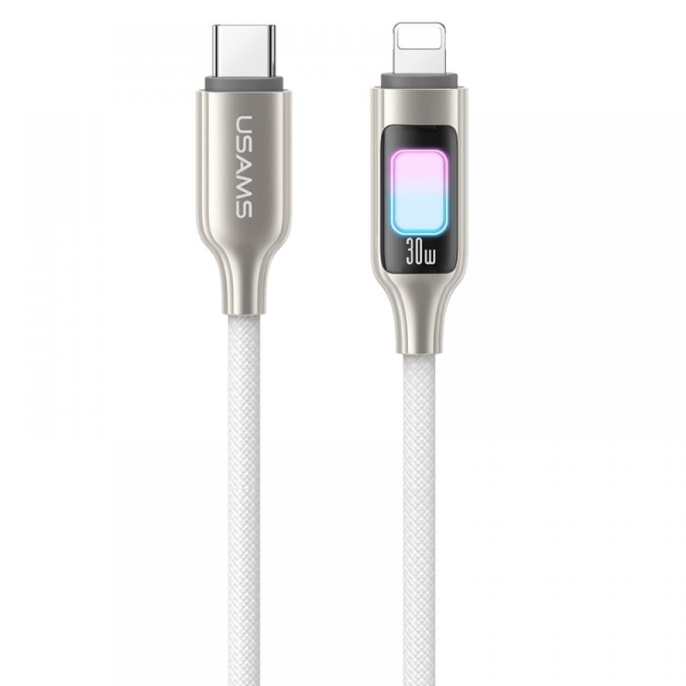 Дата кабель Usams US-SJ749 With Colorful Light TC Ser. Type-C to Lightning 30W (1.2m) Titanium