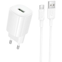 МЗП Borofone BA102A Pudding QC3.0 (1USB-A) + кабель USB to Type-C White