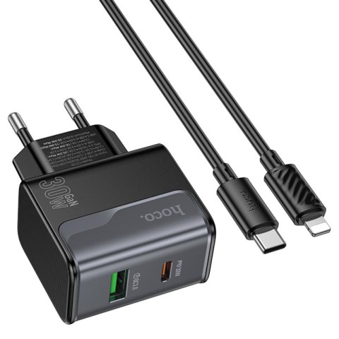 МЗП Hoco CS73A Star Speed PD30W+QC3.0 (1USB-A/1C) + кабель Type-C to Lightning Midnight Black