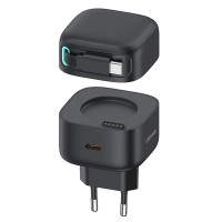 МЗП Usams US-CC202 GaN With Type-C Magnetic Retractable Cable Module XMF Ser. 35W (2USB-C) Black
