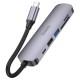 Перехідник Hoco HB28 Multi-function 6in1 (Type-C to HDTV+USB3.0+USB2.0+SD+TF+PD) Metal gray