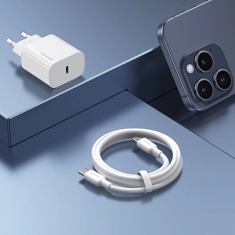 МЗП Usams US-CC226 Kit-Yi Ser. 20W (1USB-C) + кабель Type-C to Type-C White