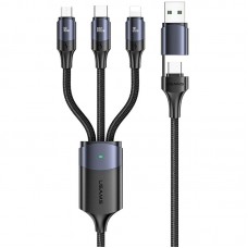 Дата кабель Usams US-SJ511 U71 All in One Aluminum Alloy USB + Type-C to Triple Head 3in1 100W (1.2m) Black