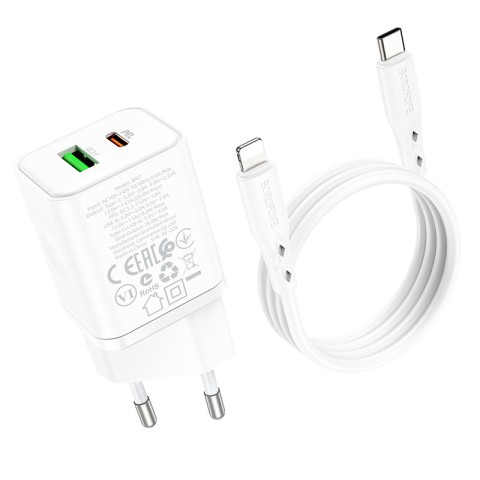 МЗП Borofone BN7 PD20W+QC3.0 (1USB-A/1C) + кабель Type-C to Lightning White