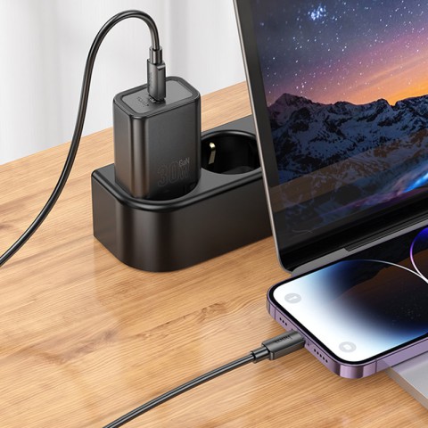 МЗП Hoco N62 Gentle PD30W (1USB-C) + кабель Type-C to Lightning Black