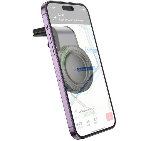 Автотримач Hoco H59 Show ring magnetic (L air outlet) Black / Metal gray