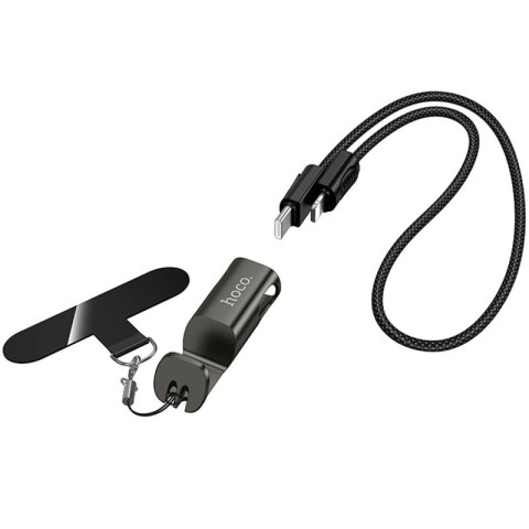 Дата кабель Hoco X126 Experto Type-C to Lightning 30W + Phone Holder & Lanyard (0.35m) Black