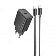 МЗП Hoco N62 Gentle PD30W (1USB-C) + кабель Type-C to Lightning Black