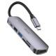 Перехідник Hoco HB28 Multi-function 6in1 (Type-C to HDTV+USB3.0+USB2.0+SD+TF+PD) Metal gray