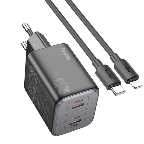 МЗП Hoco N42 Elogiado PD45W (2USB-C) + кабель Type-C to Lightning Black