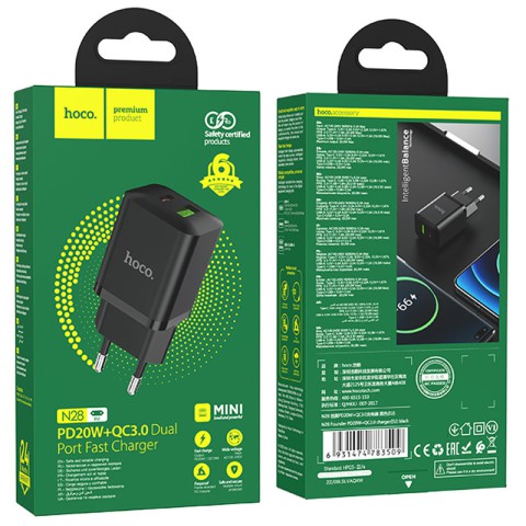 МЗП Hoco N28 Founder PD20W+QC3.0 (1USB-A/1C) Black