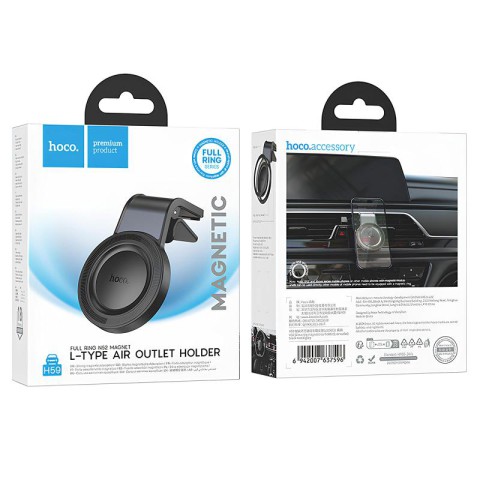 Автотримач Hoco H59 Show ring magnetic (L air outlet) Black / Metal gray