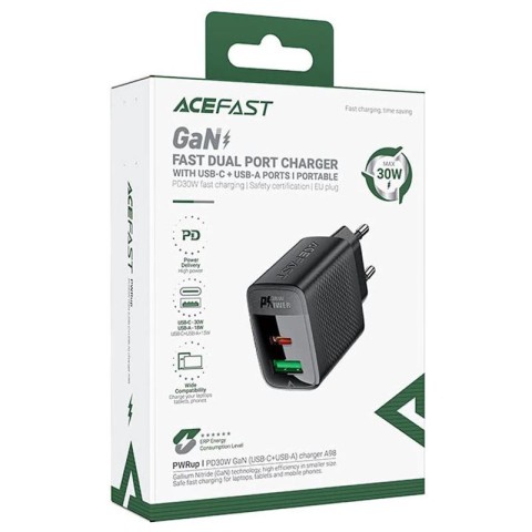 МЗП Acefast A98 PD30W+QC3.0 GaN (1USB-A/1C) Black