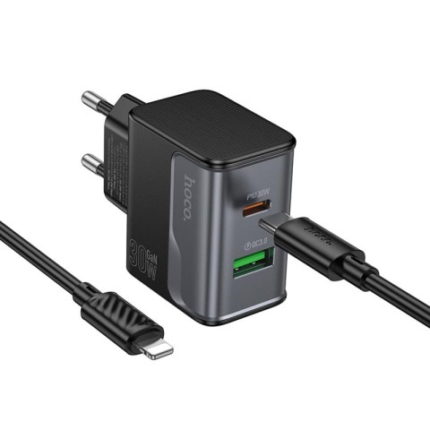 МЗП Hoco CS73A Star Speed PD30W+QC3.0 (1USB-A/1C) + кабель Type-C to Lightning Midnight Black