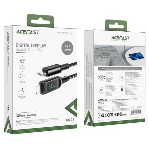 Дата кабель Acefast C6-01 Type-C to Lightning 30W (1.2m) Black