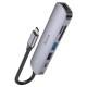 Перехідник Hoco HB28 Multi-function 6in1 (Type-C to HDTV+USB3.0+USB2.0+SD+TF+PD) Metal gray