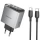 МЗП Borofone BN22 Lena PD65W (1USB-A/2C) + кабель Type-C to Type-C Metal gray