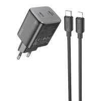МЗП Hoco N42 Elogiado PD45W (2USB-C) + кабель Type-C to Lightning Black
