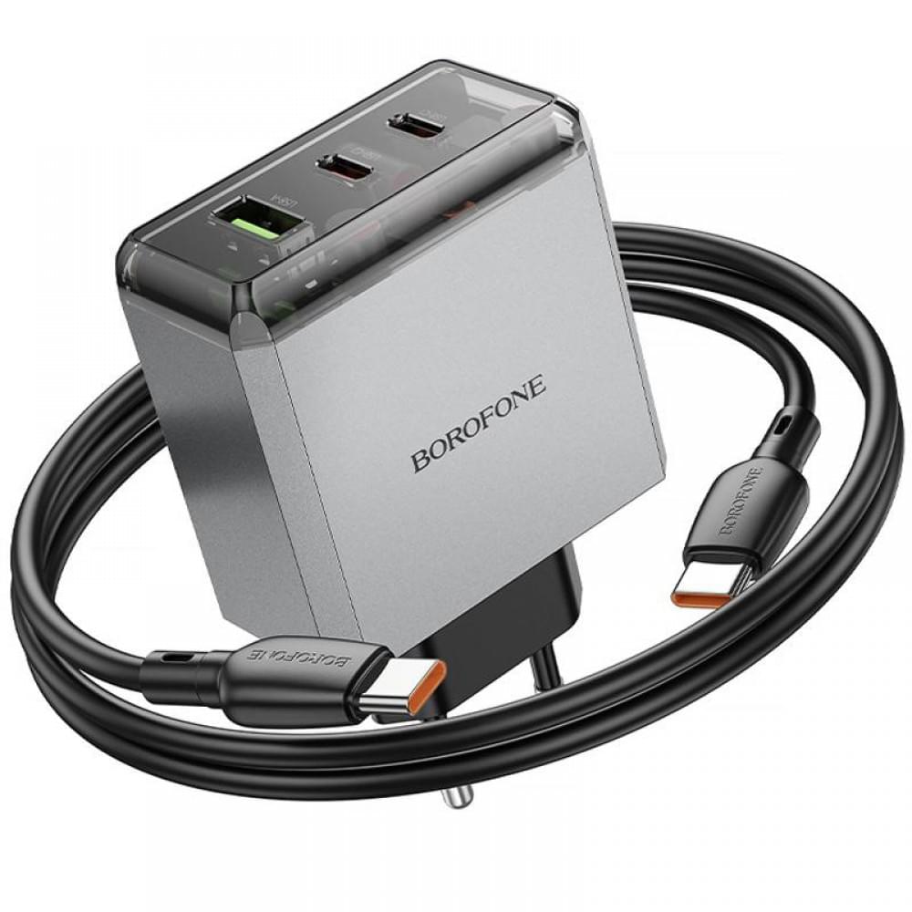 МЗП Borofone BN22 Lena PD65W (1USB-A/2C) + кабель Type-C to Type-C Metal gray
