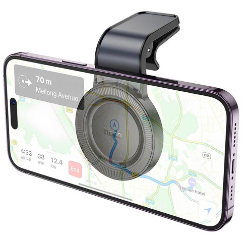 Автотримач Hoco H59 Show ring magnetic (L air outlet) Black / Metal gray