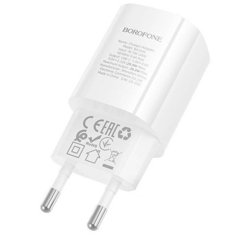МЗП Borofone BA102A Pudding QC3.0 (1USB-A) + кабель USB to Type-C White