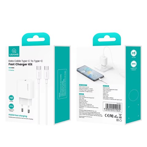 МЗП Usams US-CC226 Kit-Yi Ser. 20W (1USB-C) + кабель Type-C to Type-C White