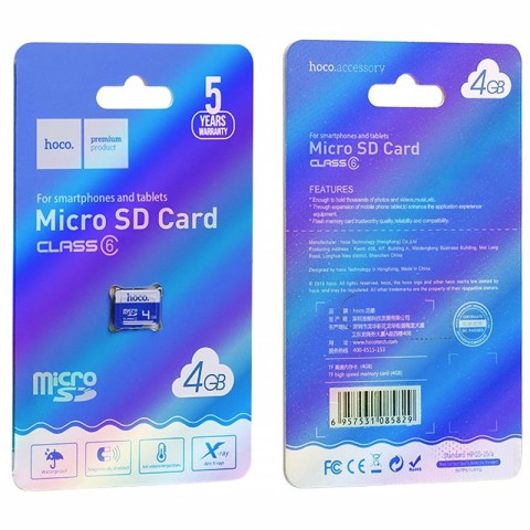 Карта пам'яті Hoco microSDHC 4GB Card Class 6 Black