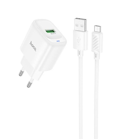 МЗП Hoco C140A Smart QC3.0 18W (1USB-A) + кабель USB to MicroUSB White