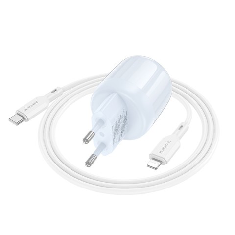 МЗП Borofone BA93A Lustrous PD20W+QC3.0 (1USB-A/1C) + кабель Type-C to Lightning Blue