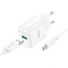 МЗП Hoco C140A Smart QC3.0 18W (1USB-A) + кабель USB to MicroUSB White