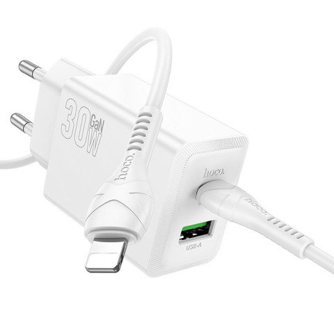 МЗП Hoco N71 Nuevo PD30W+QC3.0 (1USB-A/1C) + кабель Type-C to Lightning White