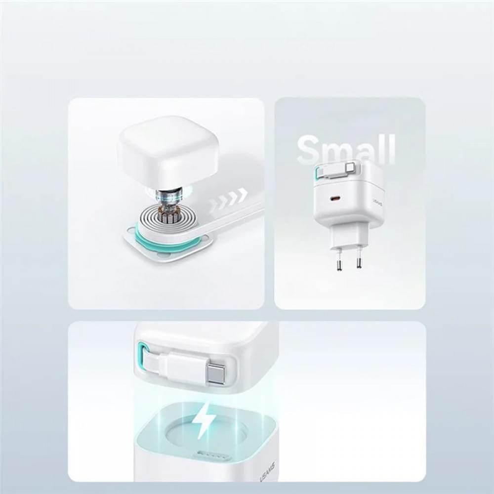 МЗП Usams US-CC202 GaN With Type-C Magnetic Retractable Cable Module XMF Ser. 35W (2USB-C) White