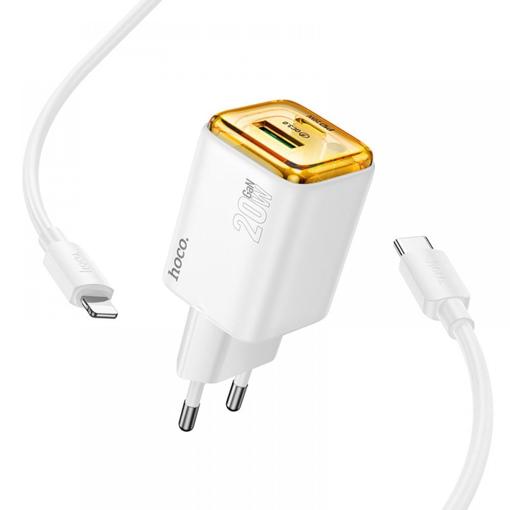 МЗП Hoco N52 Monsoon PD20W+QC3.0 (1USB-A/1C) + кабель Type-C to Lightning White