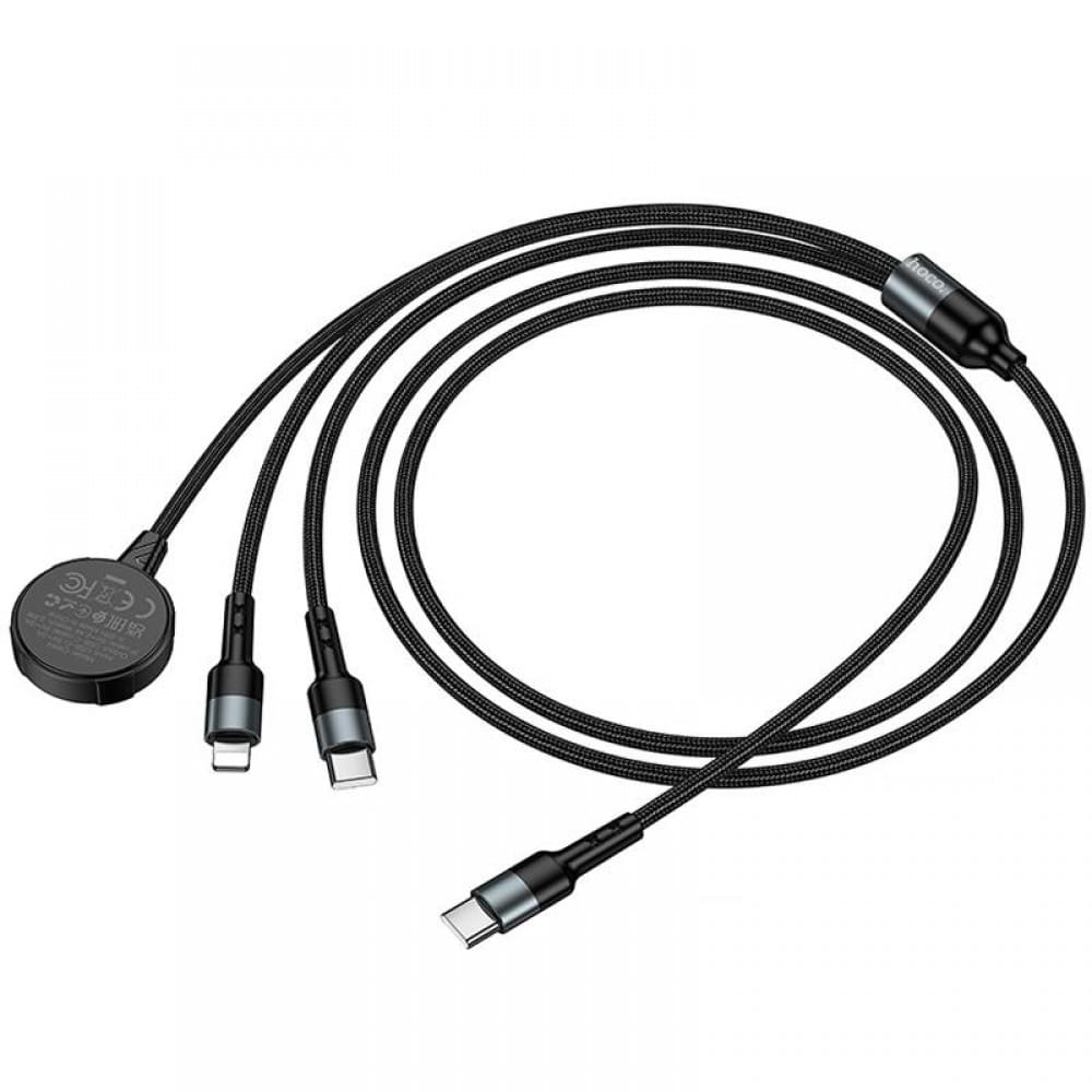 Дата кабель Hoco CW64 3in1 Type-C to iWatch/Lightning/Type-C 15W (1.2m) Black