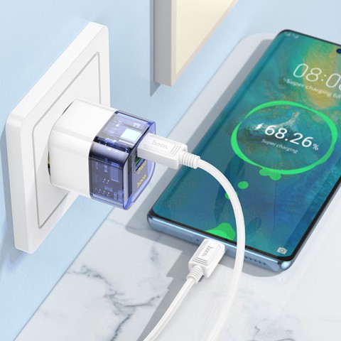 МЗП Hoco C131A Platium PD30W+QC3.0 (1USB-A/1C) Transparent blue