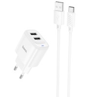 МЗП Hoco C141A Smart 2.1A (2USB-A) + кабель USB to Type-C White