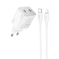 МЗП Hoco N42 Elogiado PD45W (2USB-C) + кабель Type-C to Lightning White