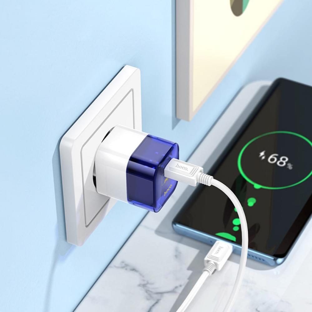 МЗП Hoco C125A Transparent PD20W (1USB-C) + кабель Type-C to Type-C Transparent blue
