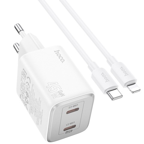 МЗП Hoco N42 Elogiado PD45W (2USB-C) + кабель Type-C to Lightning White