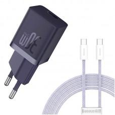 МЗП Baseus GaN5 Fast Charger (mini) 30W (1USB-C) + кабель Type-C to Type-C (P10110902) Midnight Purple