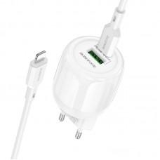 МЗП Borofone BA93A Lustrous PD20W+QC3.0 (1USB-A/1C) + кабель Type-C to Lightning White
