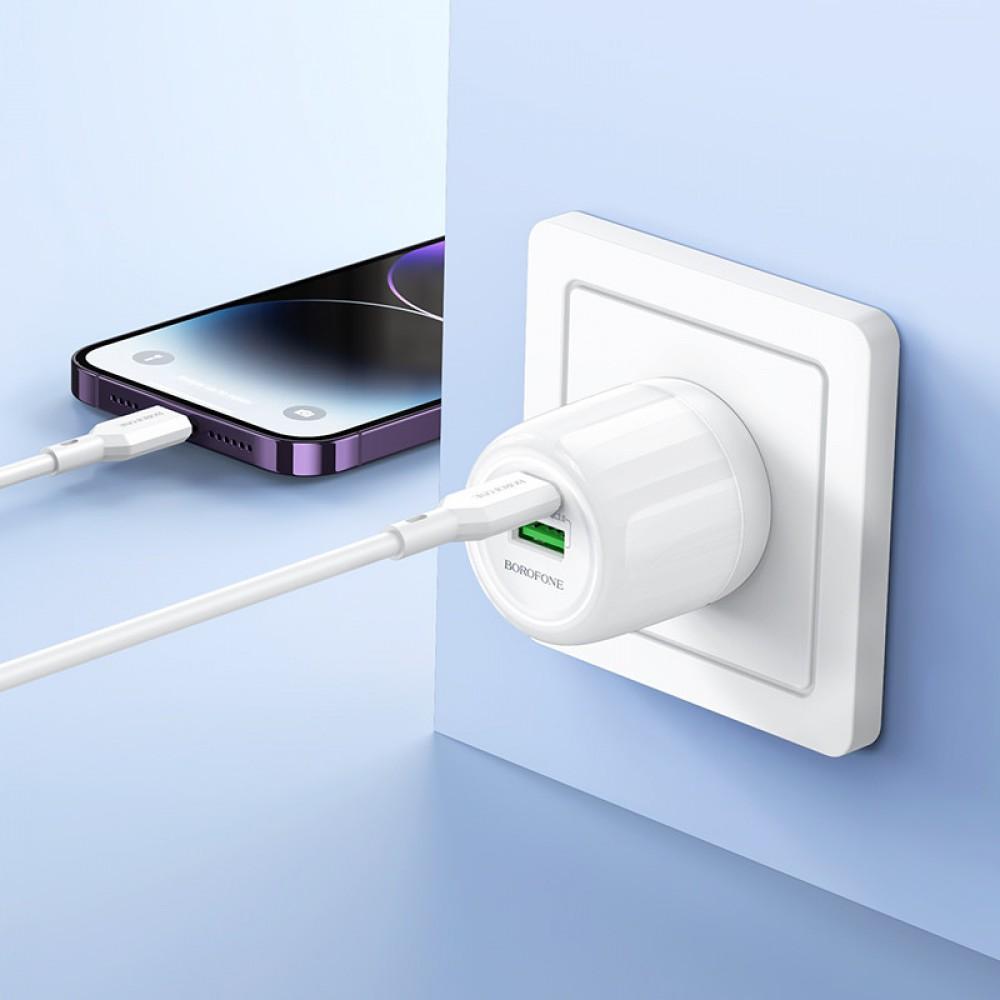 МЗП Borofone BA93A Lustrous PD20W+QC3.0 (1USB-A/1C) + кабель Type-C to Lightning White
